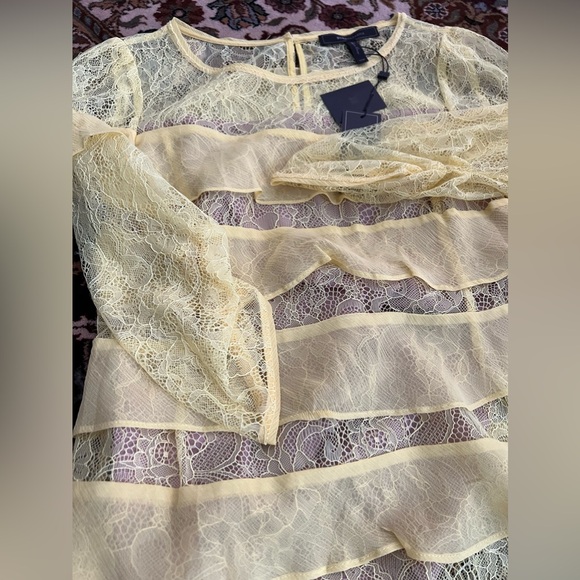 NWT BCBGMAXAZRIA BRIGHT CHARTREUSE MARAE TIERED LACE TOP - Picture 7 of 9